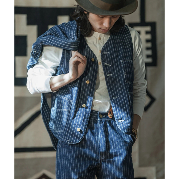 Unbranded Other - Non Stock Retro Amekaji Men's Wabash Stripe Vest Railroad Work Denim Waistcoats